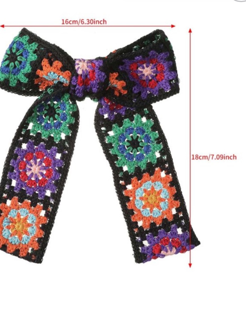 Y2K Retro Crochet Granny Square Hair Bow Barrette Cottagecore Indie Cream Blue - Picture 8 of 8